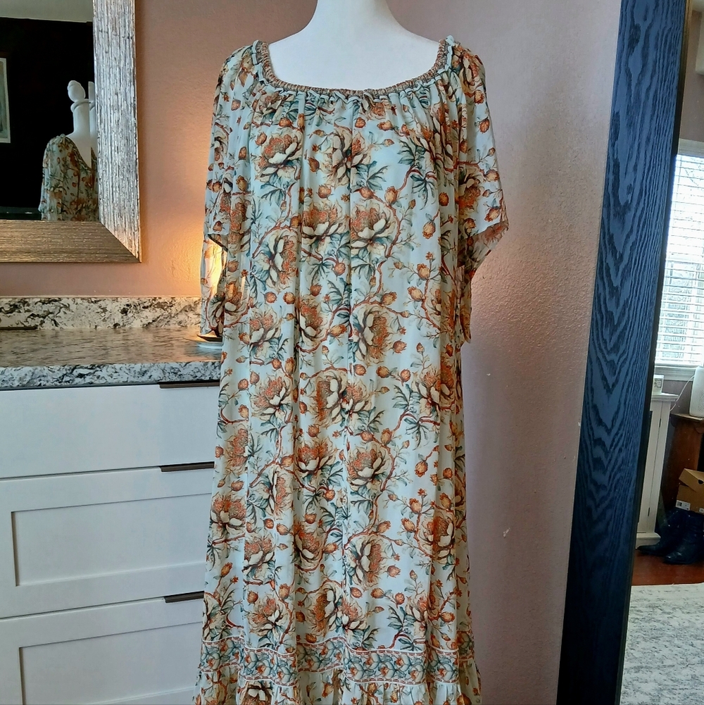 Max Studio London Floral Dress Midi Flowy Layers Mint